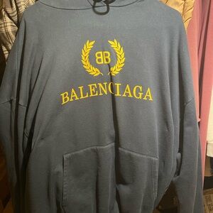 Balenciaga Navy Hoodie with Yellow Emblem